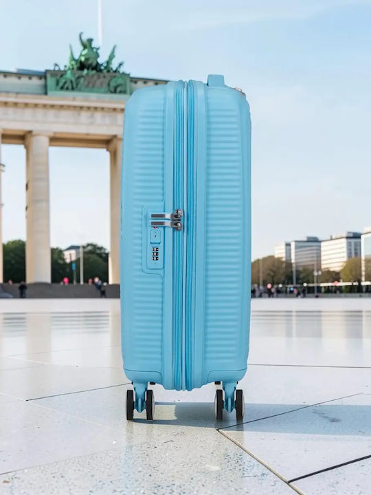 American Tourister Soundbox Твърд Светлосин Куфар за Ръчен Багаж с Височина 55 см