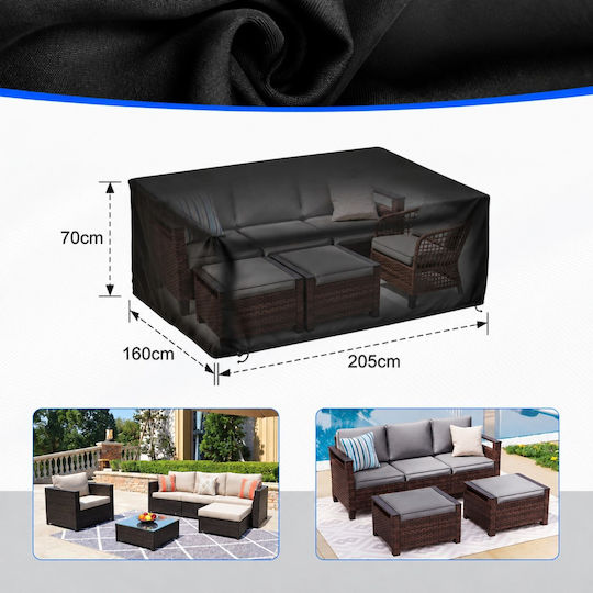 Husă de Protecție Impermeabilă pentru Set de Mobilier de Exterior 205x160x70cm în Culoare Neagră