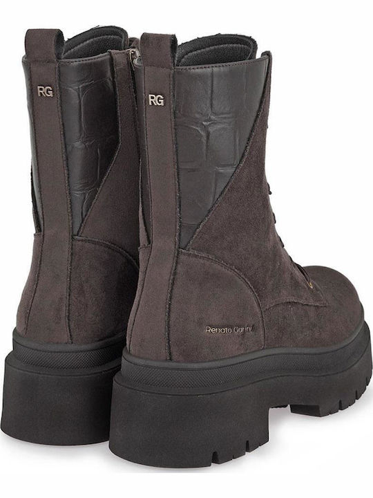 Braune Damen-Wildleder-Kampfstiefeletten mit mittelhohem Absatz