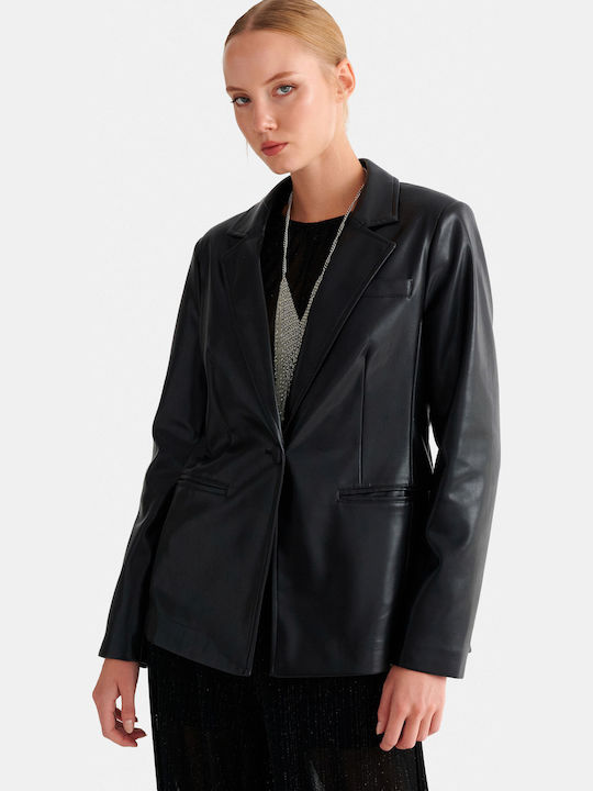 attrattivo Damen-Lederjacke Schwarz