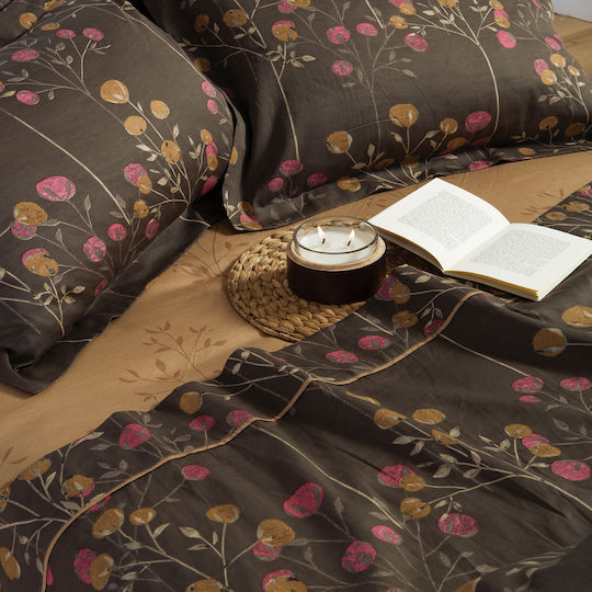 Nef-Nef Homeware Audrey Super-Double Fitted Bed Sheet Set 160x200+35cm Brown (4pcs)