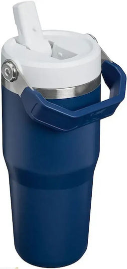 Stanley Iceflow Flip Handled Tumbler Θερμός BPA Free 410ml Dark Navy με Καλαμάκι και Λαβή