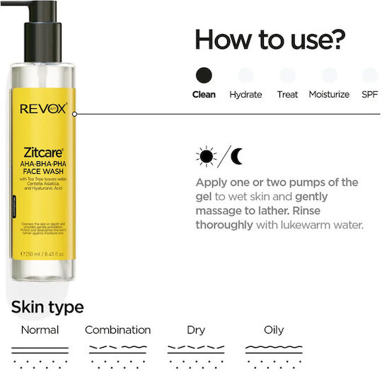 Revox Zitcare AHA BHA PHA Liquid Facial Cleanser for Oil Control & Against Imperfections 250ml