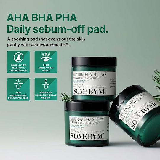Some By Mi Aha Bha Pha Days Miracle Truecica Pads de Curățare a Feței pentru Controlul Sebumului și Acțiune Calmanta 70 Bucăți