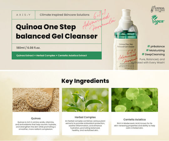 Axis-y Quinoa One-Step Gel Gesichtsreiniger Für Kontrolle Der Fettigkeit & Beruhigende Wirkung 180ml