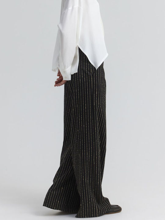 Women's High-Waisted Striped Trousers Black