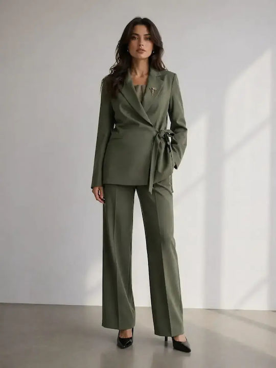Damen-Set in Khaki mit High-Waist-Hose