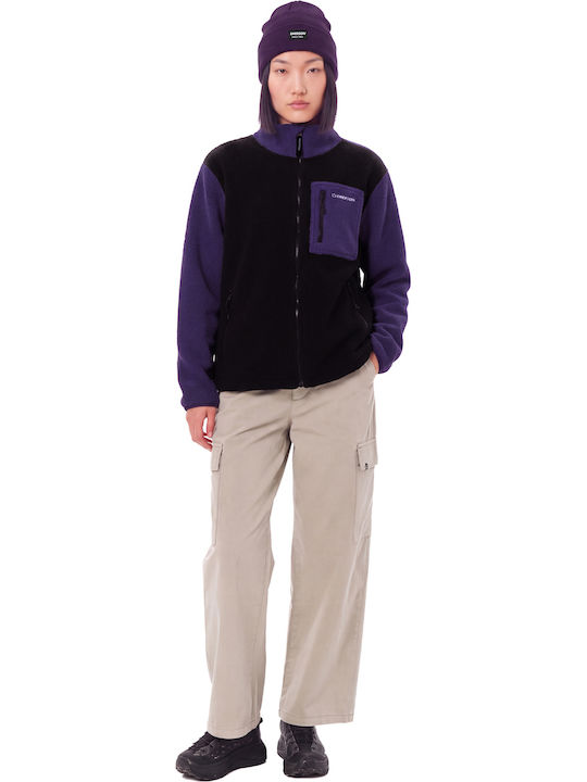 Fleece Γυναικεία Ζακέτα με Φερμουάρ Μαύρη