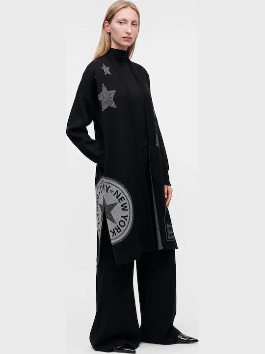 Long Women's Knitted Cardigan Black