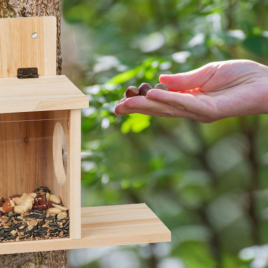 Squirrel Feeding House Relaxdays 10048786 Pine Wood Kit 2 Entrances Plastic Plate Natural 24 X 35 X 13 Cm
