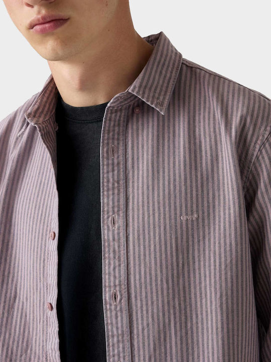 Authentic Cămașă cu Mâneci Lungi în Croială Regular cu Dungi Violet