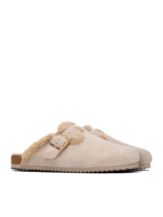 Wildleder Damen Winterhausschuhe Beige