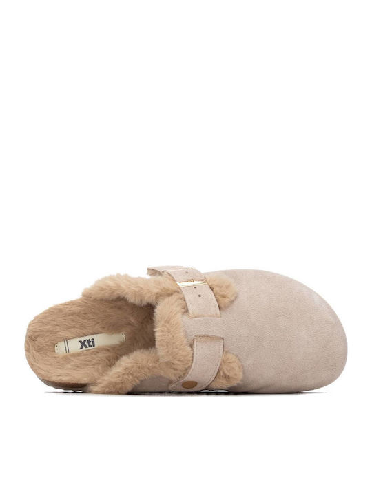 Wildleder Damen Winterhausschuhe Beige