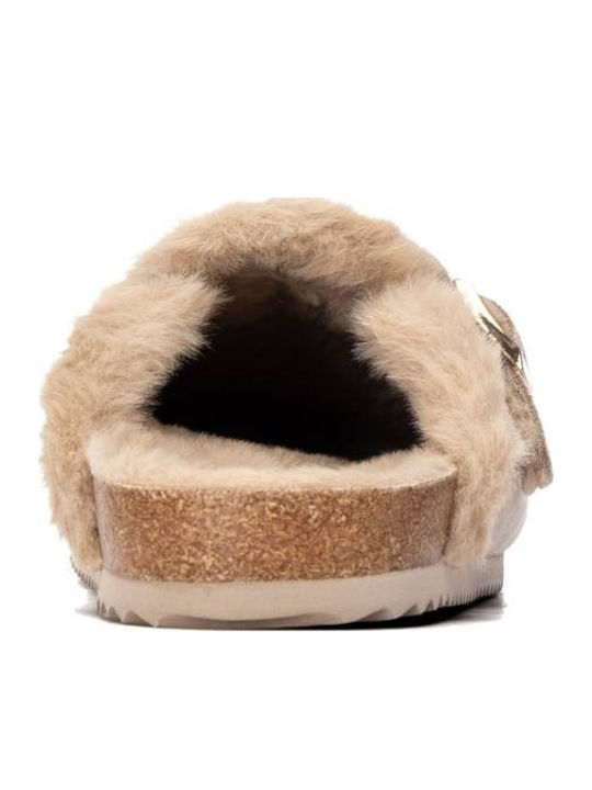 Wildleder Damen Winterhausschuhe Beige