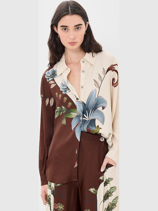 Long Sleeve Women's Silky Floral Shirt