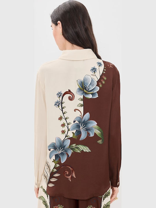 Long Sleeve Women's Silky Floral Shirt