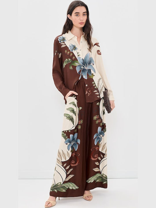 Long Sleeve Women's Silky Floral Shirt