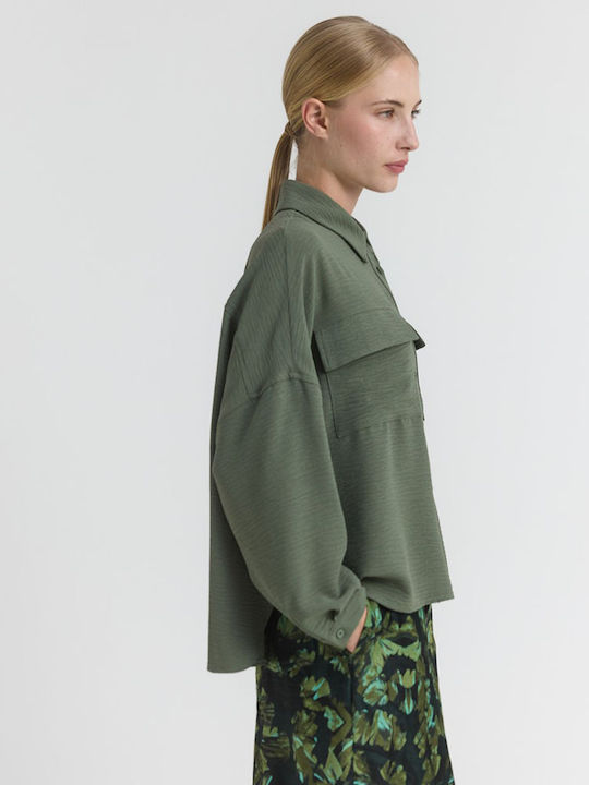 Langärmeliges Damenhemd Khaki