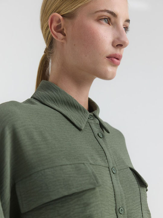 Langärmeliges Damenhemd Khaki