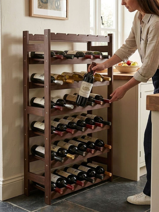 Relaxdays Free Standing Wooden Bottle Rack Brown 63x25x102 cm
