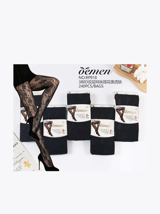 Netzstrumpfhose für Damen Schwarz mit Print