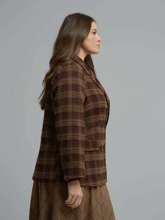 Mat Fashion Дамско Двуредно Сако Кафяво