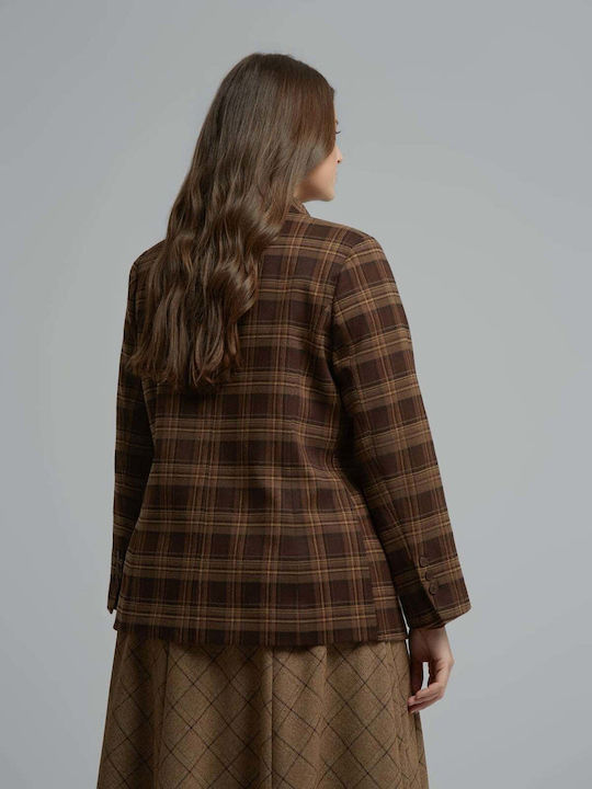 Mat Fashion Дамско Двуредно Сако Кафяво