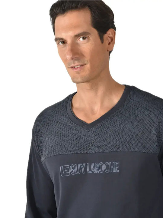 Guy Laroche Pijama Bărbătească de Iarnă din Bumbac Neagră