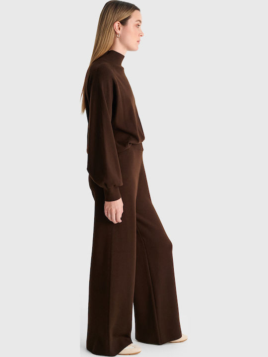 High-Waisted Wide-Leg Sweatpants Brown