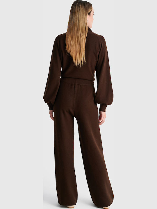 High-Waisted Wide-Leg Sweatpants Brown