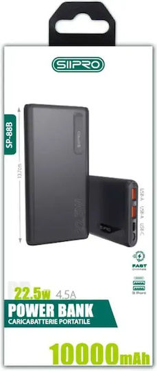 SiiPro SP-88B Външна батерия 10000mAh 22.5W с 2 USB-A порта и USB-C порт с Power Delivery Черна