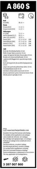Set de ștergătoare Bosch Aerotwin A 860 S pentru parbriz 60 cm 47,5 cm Audi Q2 BMW X2 X3 Skoda Octavia VW Passat Golf VI Jetta IV BYD Seal