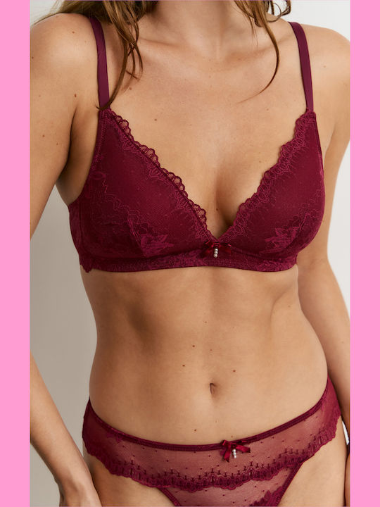 Promise Lace Bra and String Underwear Set in Burgundy