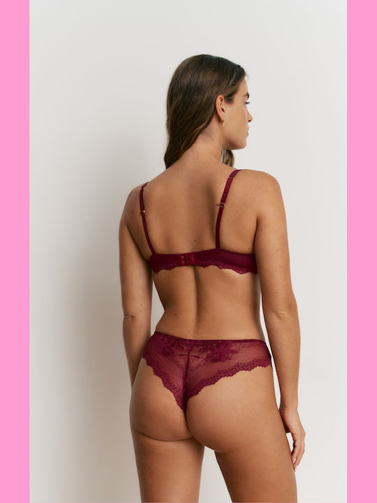 Promise Burgundy Lace Bra and Brazilian Bottom Underwear Set