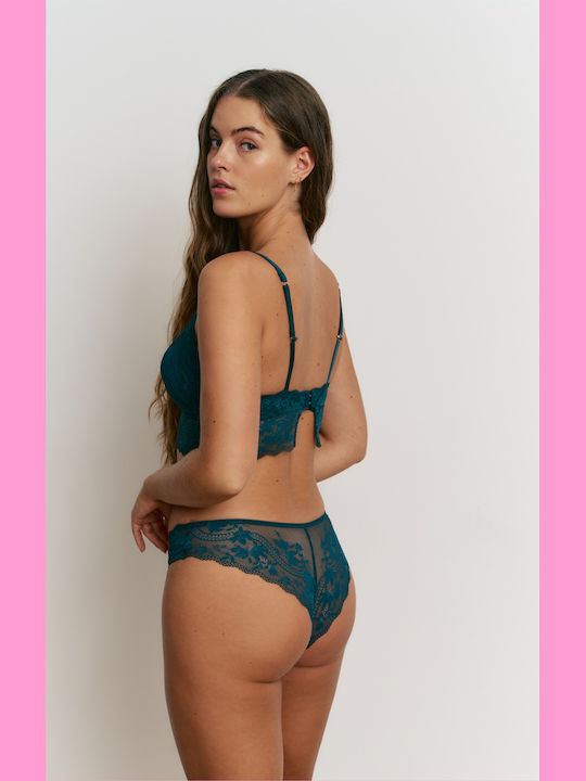 Promise Lace Bralette Underwear Set with Brazilian Bottom Green