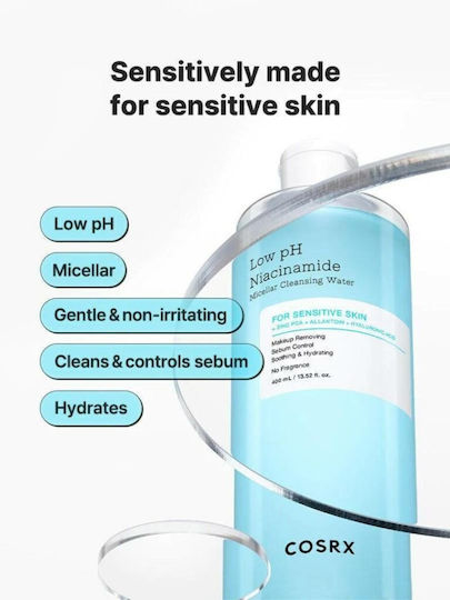 Cosrx Low-pH Niacinamide Micellar Wasser Make-up-Entferner für das Gesicht mit feuchtigkeitsspendender und öligkeitsregulierender Wirkung Reisegröße 100 ml
