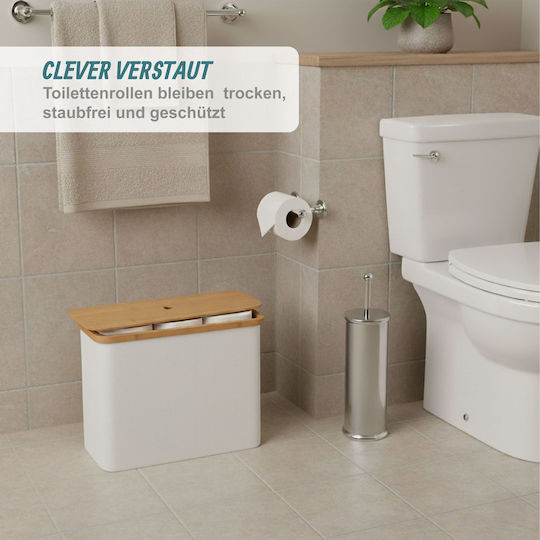 Relaxdays Floor-Standing Bamboo Toilet Paper Holder White 4052025854287