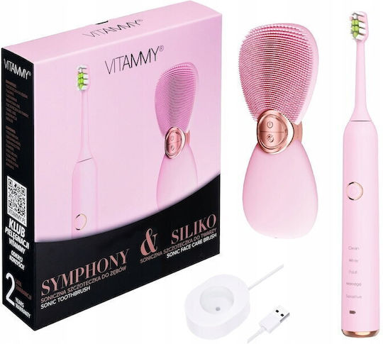 Vitammy Sonic Electric Toothbrush with Pressure Sensor & Travel Case Pink