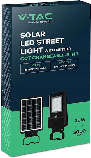 V-TAC Street Solar Light 20W 3000lm Warm to Cool White with Motion Sensor and Photocell IP65