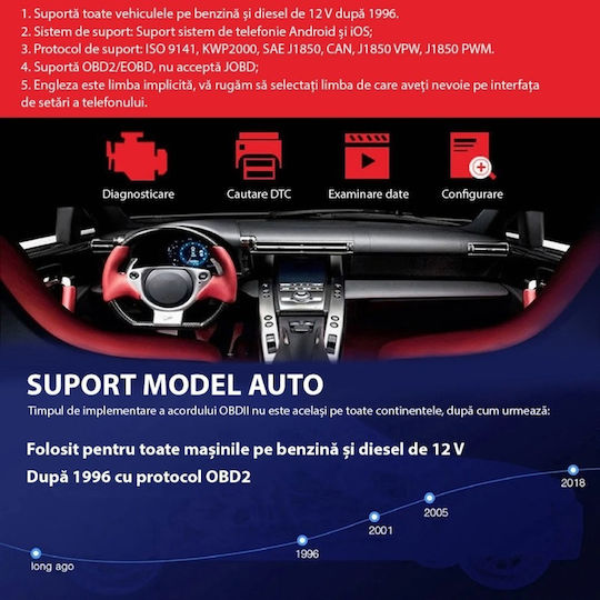 Konnwei Kw905 Auto Diagnosis Obd2 Bluetooth 5.0 On-off Button Compatible Android Ios Elm 327 Obdii Red