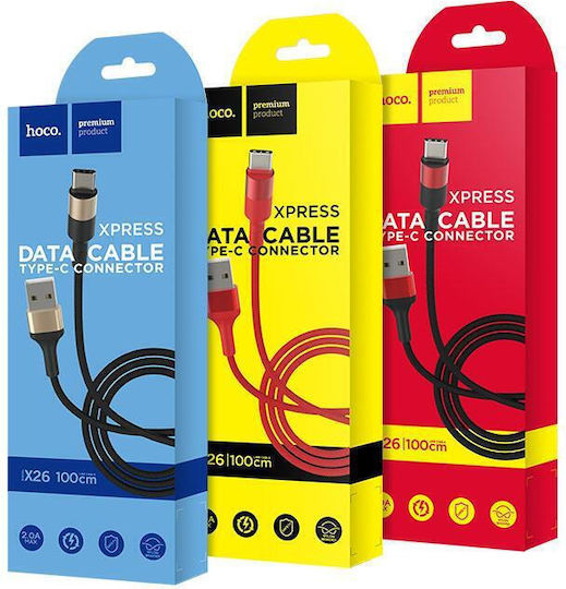 Hoco X26 Braided Cable USB-C male - USB-C Μαύρο 1m 1024