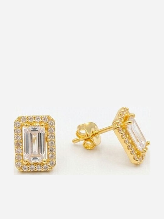 Sk3568 Ασημένια Επιχρυσωμένα Σκουλαρίκια 925° «emerald Cut» Με Πέτρες Zircon Grekas Jewelry