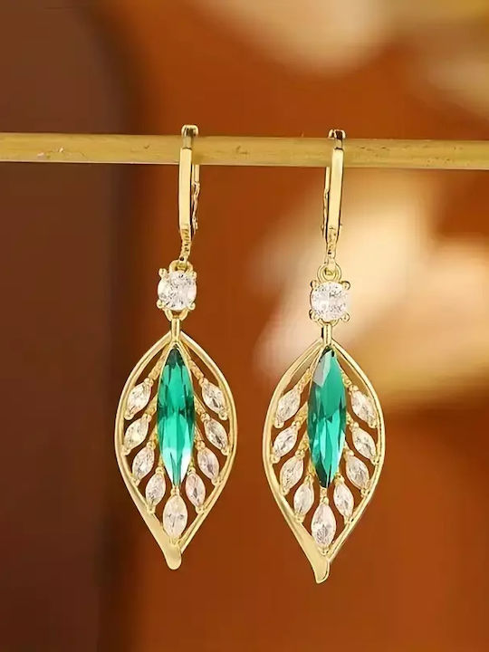 Dangle Earrings Leaf Green Stone