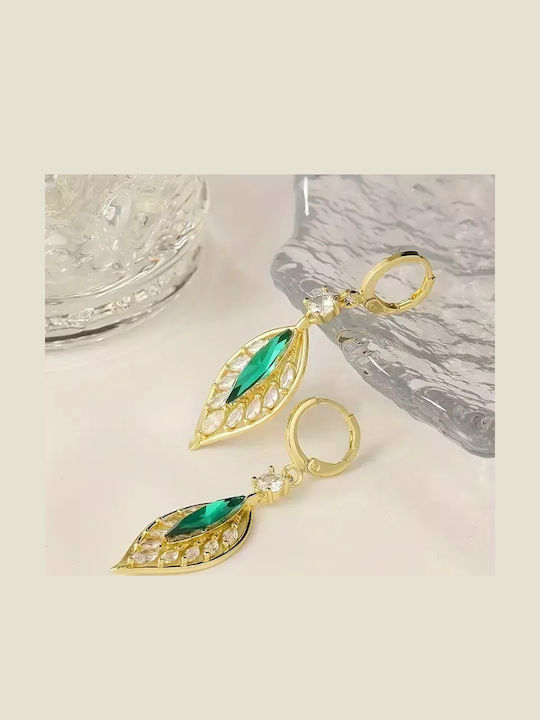 Dangle Earrings Leaf Green Stone