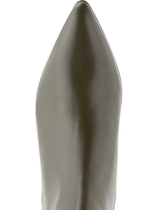 Leather Women's Ankle Boots with Medium Heel Khaki