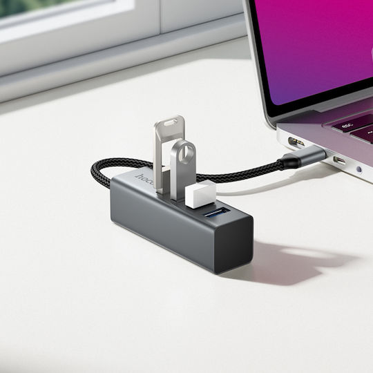 Hoco HB1C 4-Port USB 3.0 Hub with USB-C Connection Grey