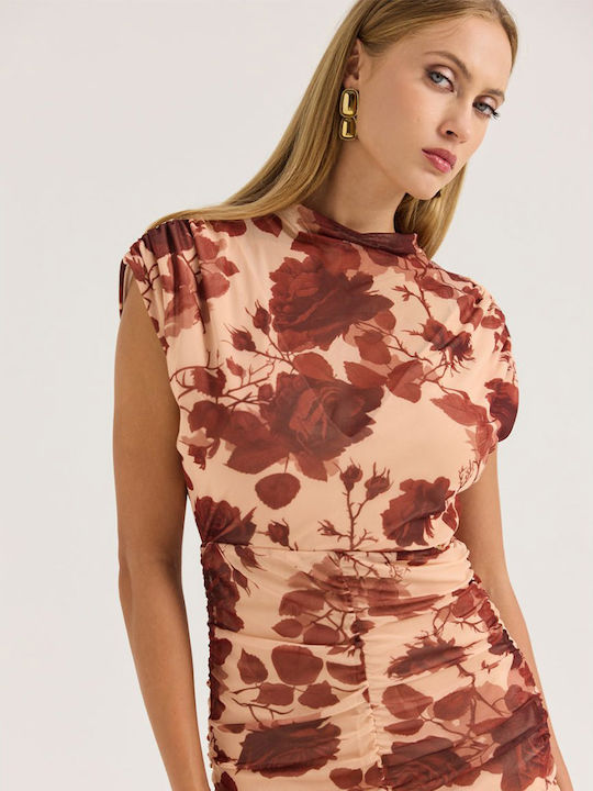 Summer Mini Evening Dress with Burgundy Tulle
