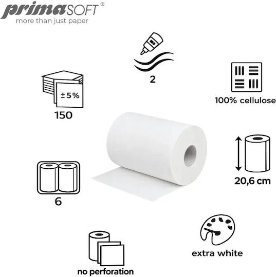 Prima Soft Професионални Почистващи Кърпи 2-Пластови & 150m Бели 2бр. PS-020404