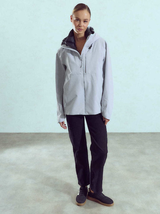 Women's Jacket with Removable Inner Vest Loose Fit Light Grey