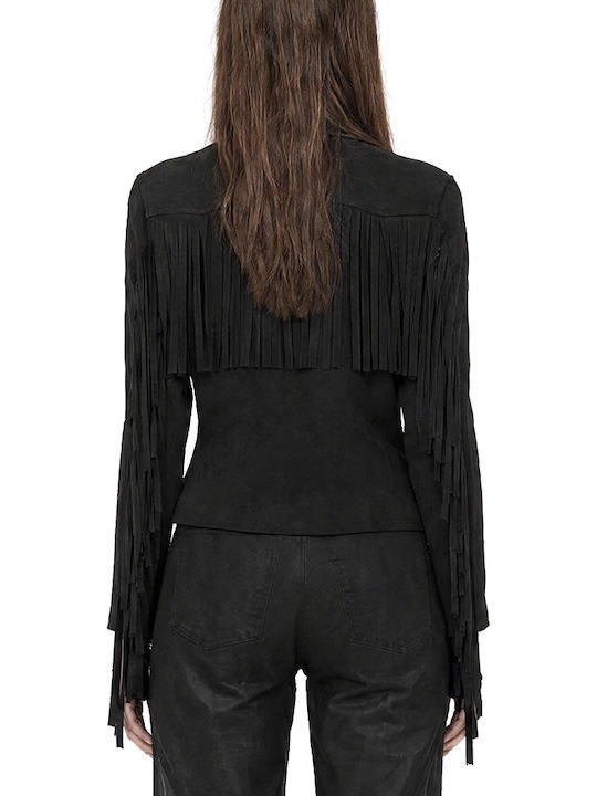 Zoya Lange Damenjacke aus Wildleder für den Winter Schwarz